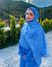 mavi miza desenli şal