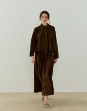 kahverengi nervürlü keten takım