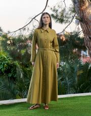yağ yeşili lera keten elbise