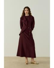 bordo tiana çıt çıt kemerli elbise