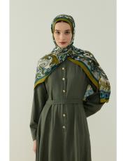 yağ yeşili elena desenli floş viskon şal