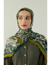 yağ yeşili elena desenli floş viskon şal 2