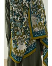 yağ yeşili elena desenli floş viskon şal 4