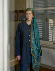 yağ yeşili tiana desenli floş viskon şal