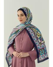 lacivert tiana desenli floş viskon şal 3