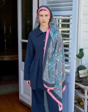 pembe hera desenli floş viskon şal